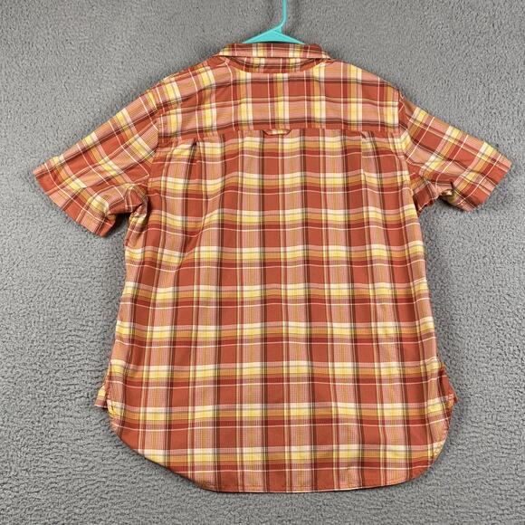 Duluth Trading Co Button Shirt Women's Size Large Orange Plaid Polyester Stretch - Picture 9 of 9